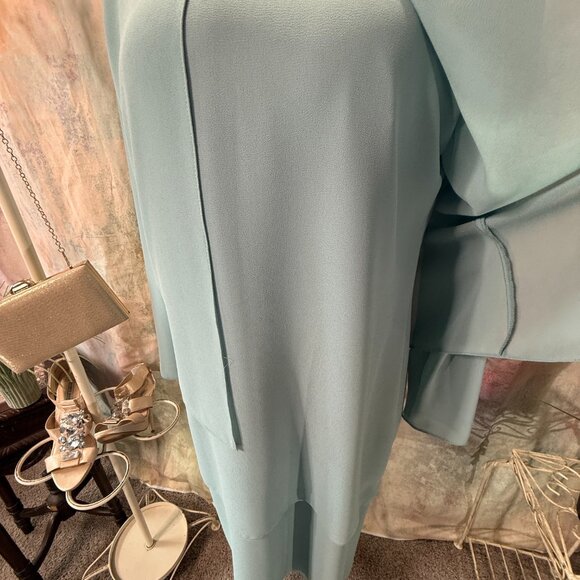 VTG📌 Afterdark Evening - MOB Crystal Sea Green Chiffon Dress Long Sleeves - Picture 5 of 16